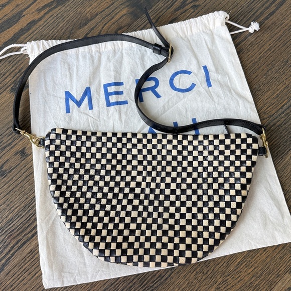 Clare V Grande Fanny Black/Cream Woven Checker Crossbody Bag Gorgeous w/dustbag - Picture 12 of 17